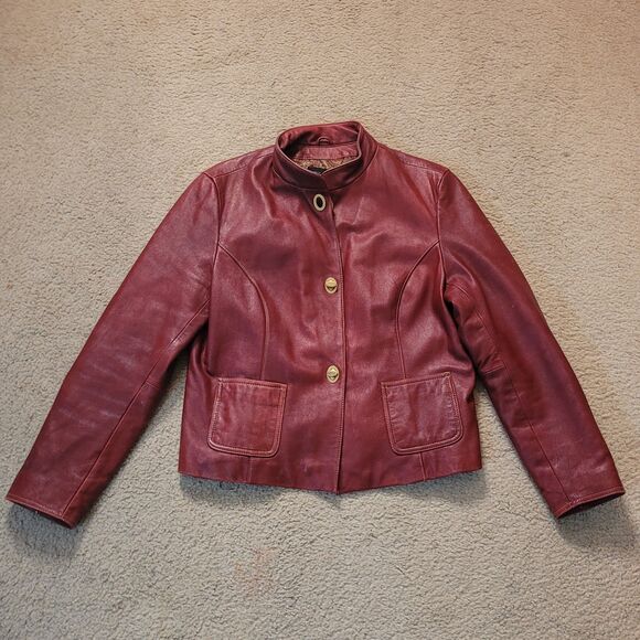 Wilsons Leather Jacket Womens L Red Old Money Moto Biker Bikercore Mock Collar - Picture 6 of 13